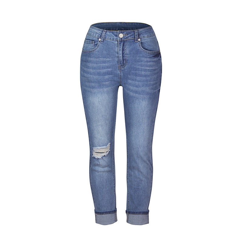 Cut Stretch Mid-waist Jeans Women's Trousers Are Super Hot