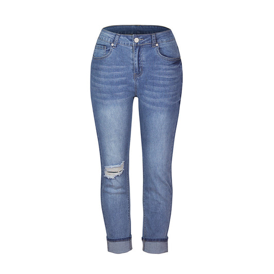 Cut Stretch Mid-waist Jeans Women's Trousers Are Super Hot