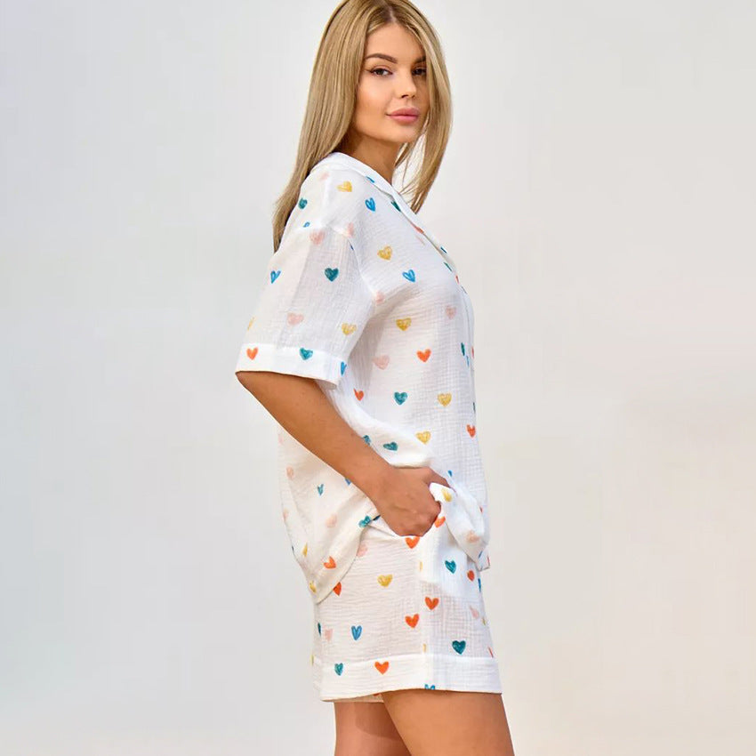 Breathable Cotton Short-Sleeve Shorts Pajama Set