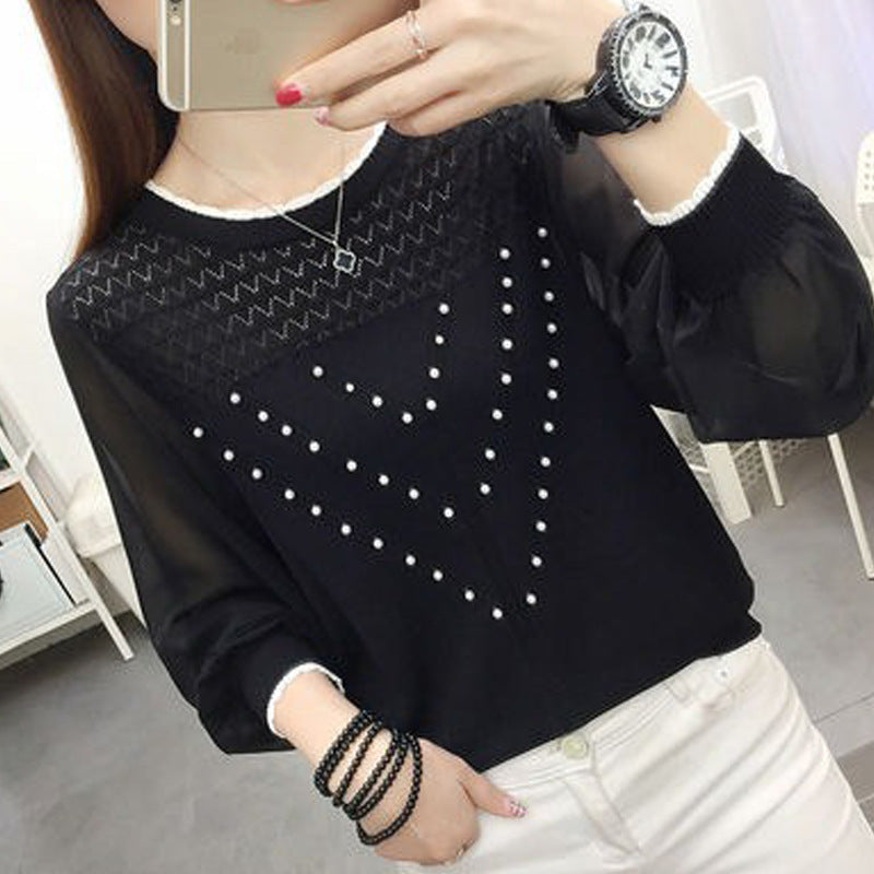 Chiffon Ice Silk Knitted Bottoming Shirt Long Sleeve Round Neck