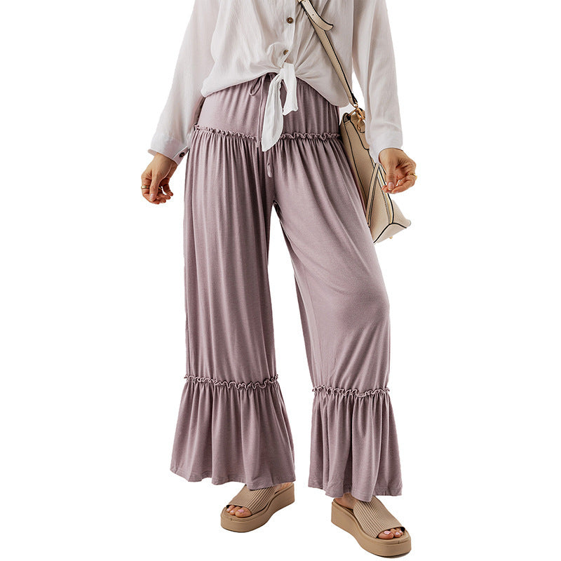 High-waisted Casual Versatile Drawstring Wide-leg Pants