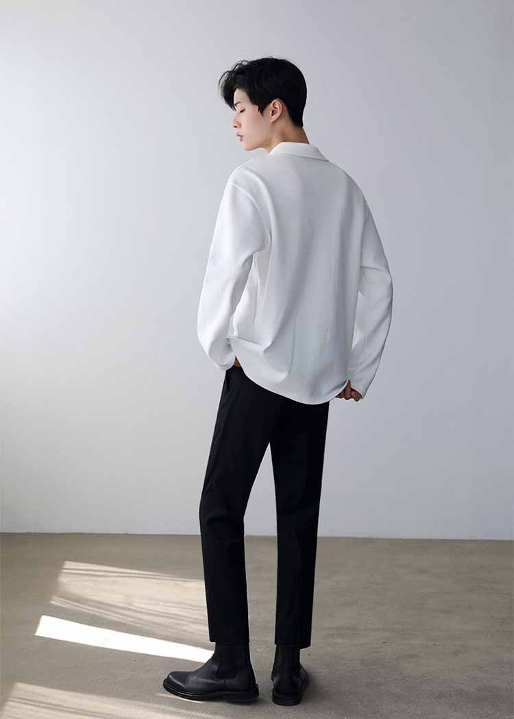 Men's Solid Color Lapel Long Sleeve Bottoming Shirt