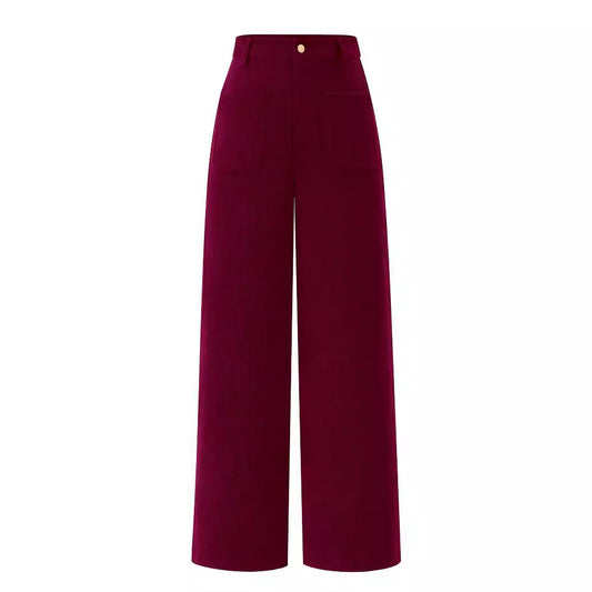 Stretch High Waist Button Wide Leg Pants