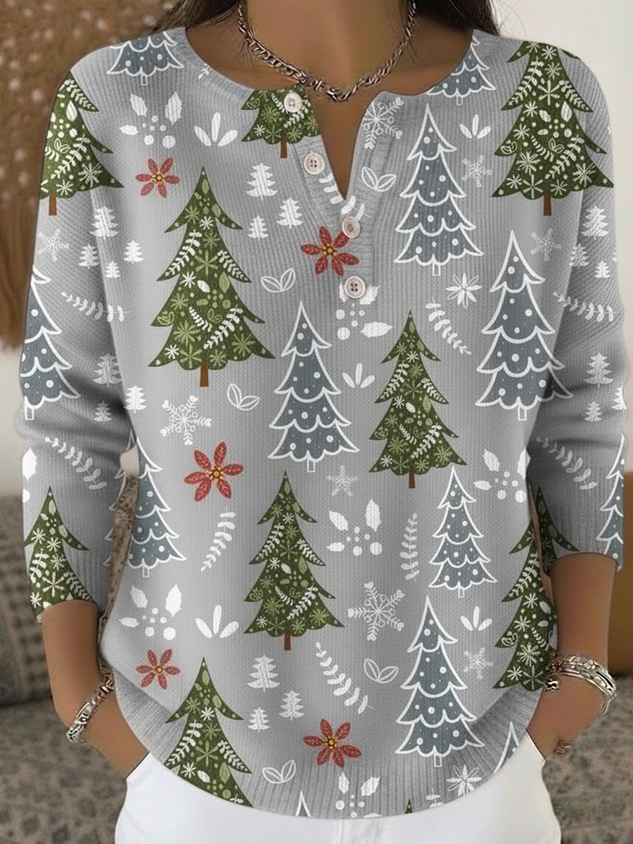 Retro Christmas 3D Digital Printing Four-button Stand Collar T-shirt