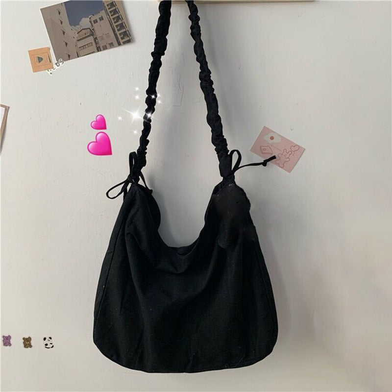 Personalized Pleated Simple And Versatile Ins Messenger Canvas Bag