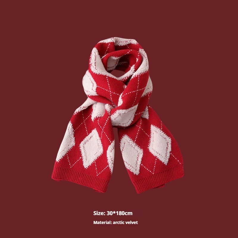 New Year Gift Red Lovers Wild Plaid Warm Wool Scarf