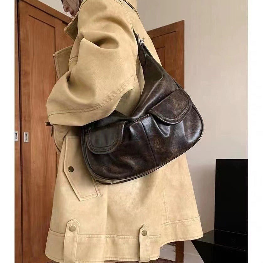 One-shoulder Maillard Distressed Underarm Bag Women