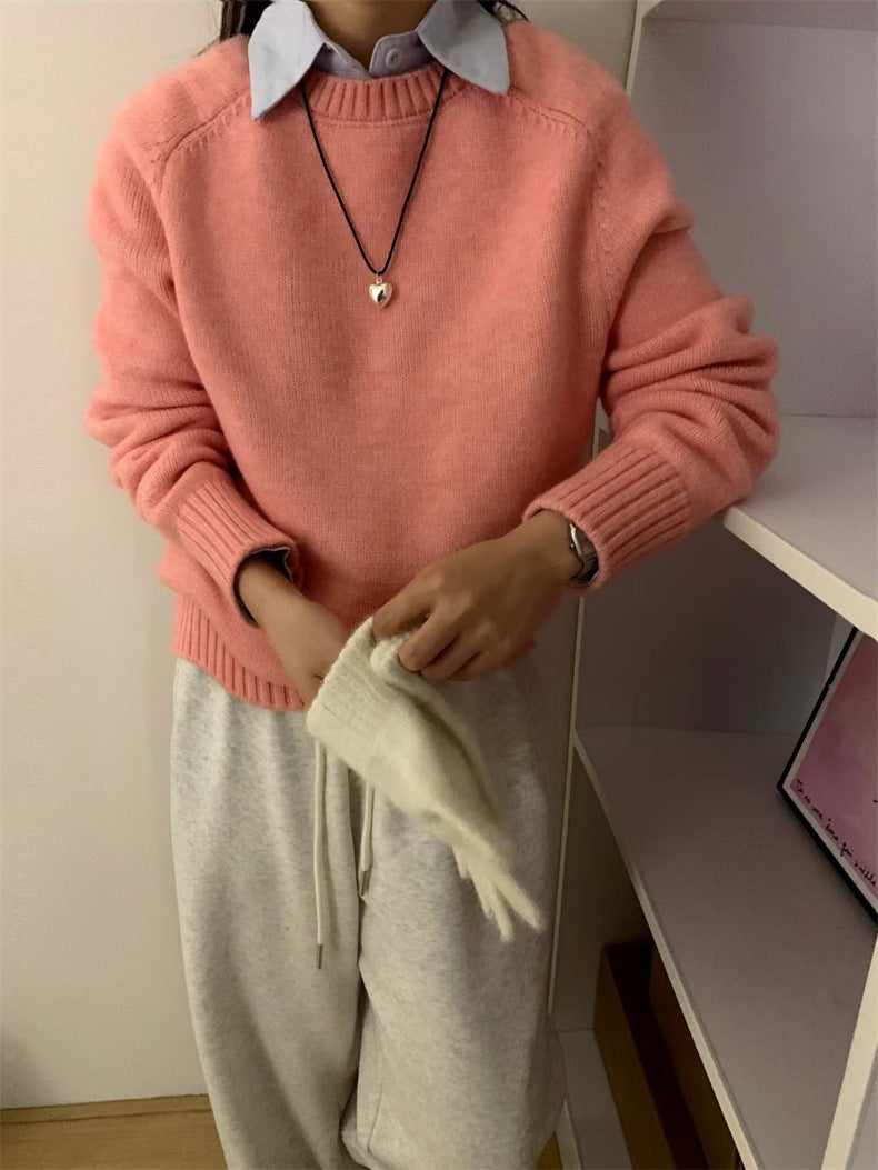 Solid Color Pullover Design Women's Knitted Top
