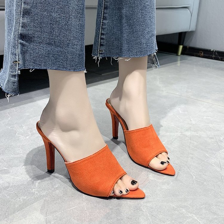 Women's Shoes Summer Pointed Fish Mouth Suede Sandals And Slippers