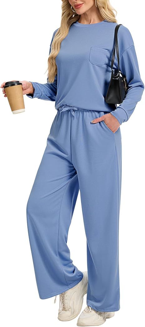 Knitted Long-sleeved Top Casual Wide-leg Trousers Suit