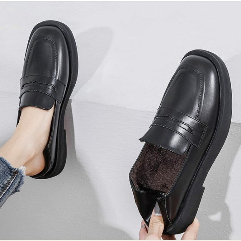 Small Leather Women's Microfiber Leather Casual Single Shoes Mid-heel