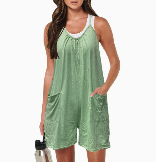 Womens Casual Sleeveless Camisole Jumpsuit With Front Pockets