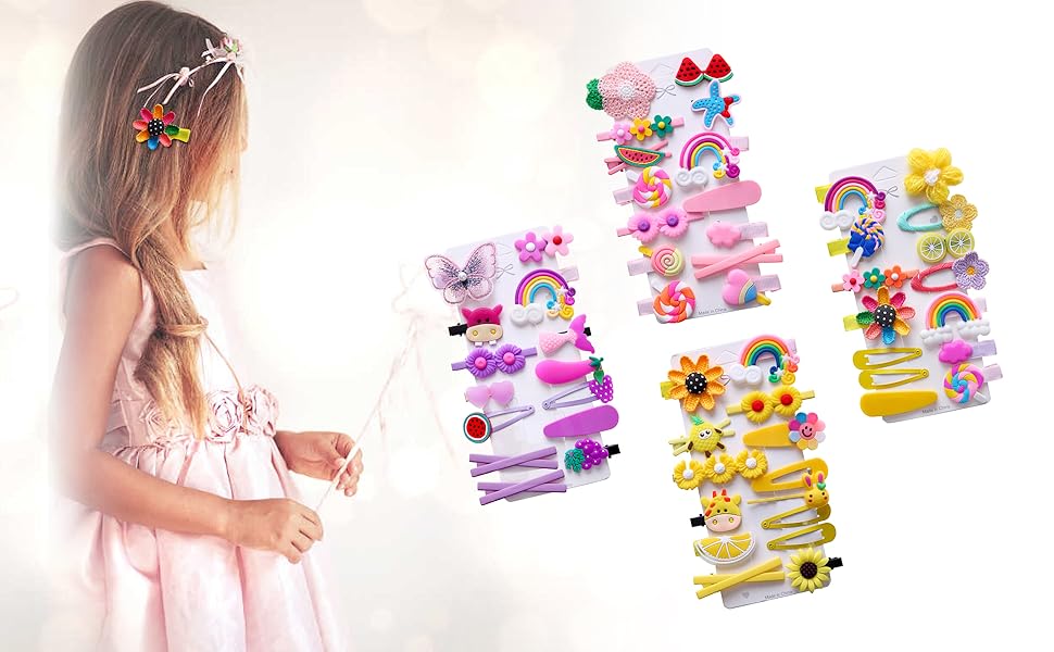 14PCS Toddler Hair Accessories Set  Colorful Rainbow Barrettes, Pins, Candy Fruits, Butterflies For Kids' Stylish Hairstyles