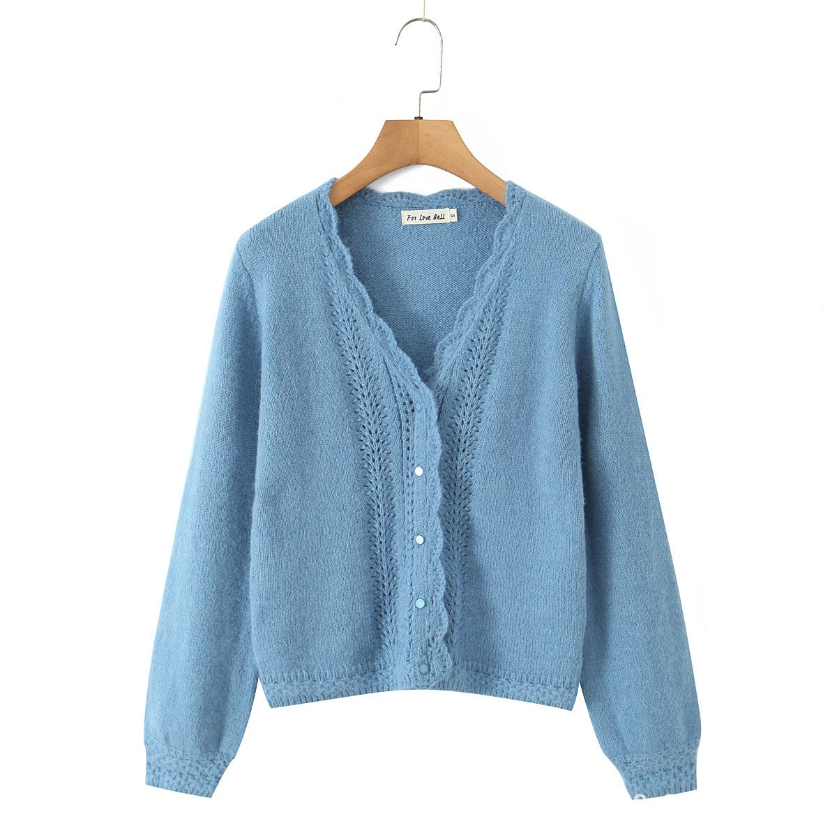 Crocheted Puff Sleeve Knitted Cardigan
