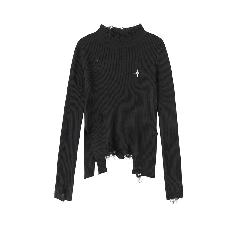 Irregular Ripped Design Long Sleeve Top