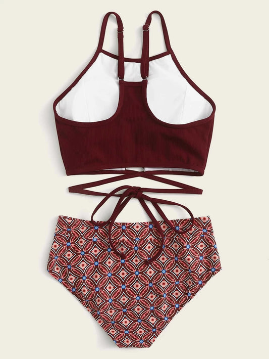 Women In High Waisted Brown Split Swimsuit