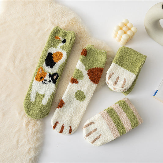 Coral Fleece Cat's Paw Home Ladies Winter Tube Socks