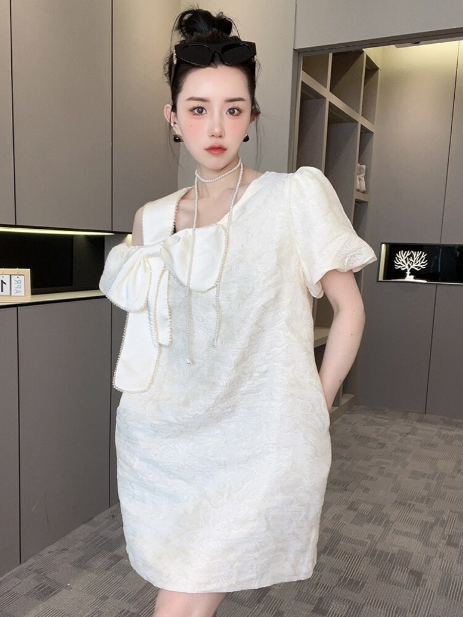 Embroidered Dark Flower Stitching Bow Skirt