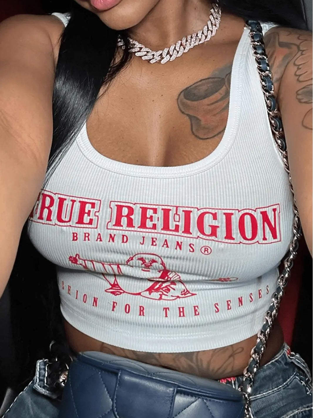 Fashion Open Collar Printed Letter Vest Sunken Stripe Letters