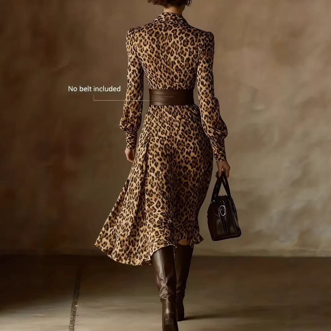 V-neck Printed Long-sleeve Tie-waist Dress