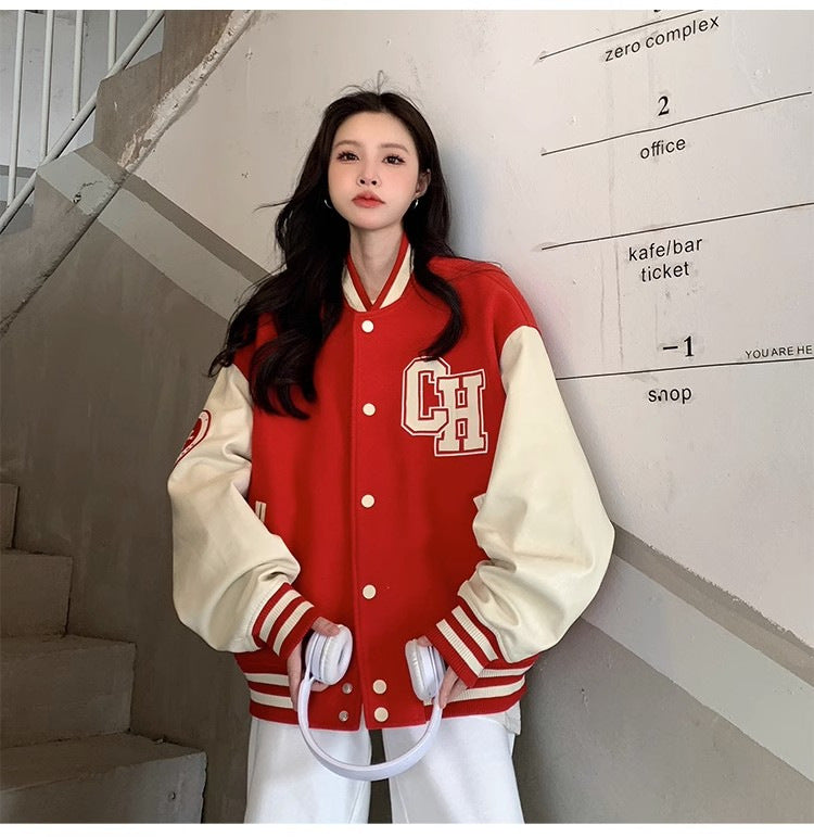 Letter Printing Stitching Baseball Uniform For Women Fallwinter Jacket