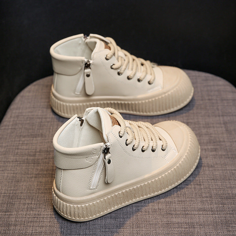 Women's Side Zipper White Shoes Casual Sports Skate Shoes