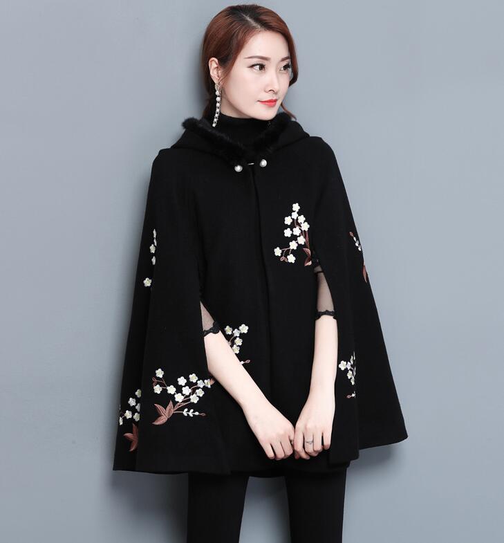 Style Women's Embroidery Flower Cloak Shawl Cloak