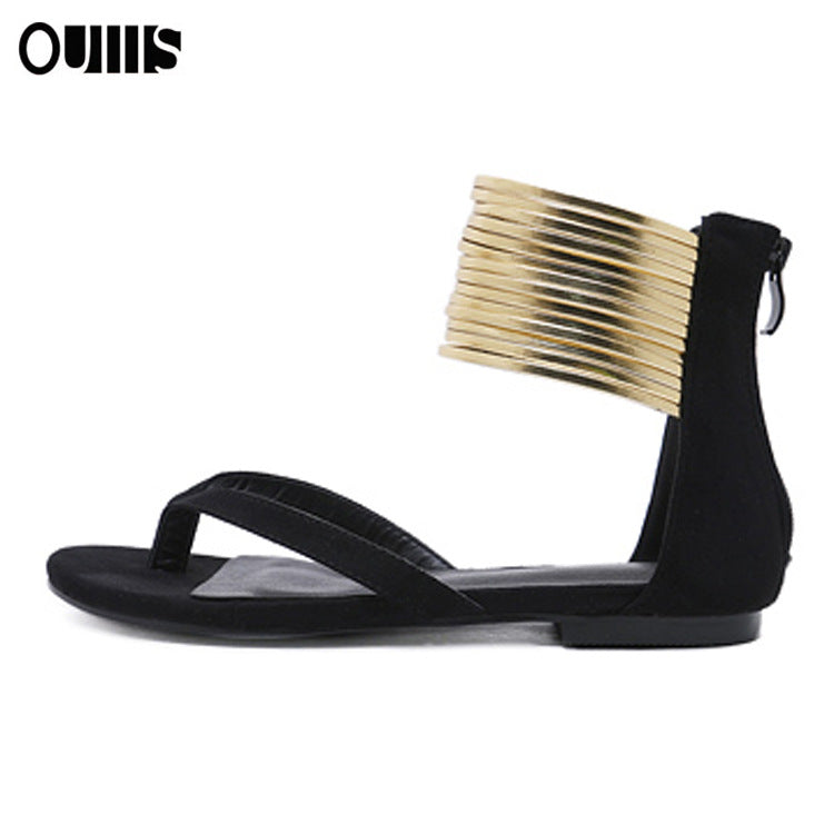 Golden Ankle Strap Flat Heel Sandals