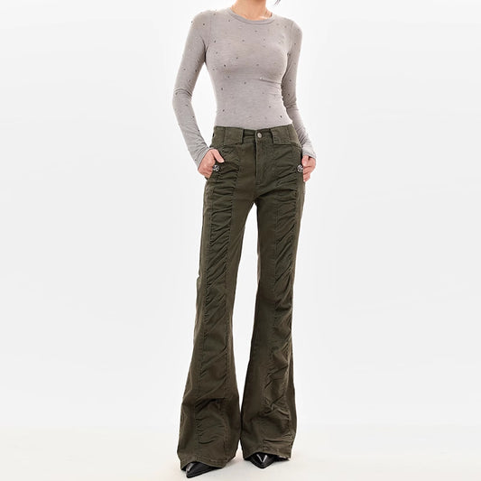 American-style Vintage Crumpled Low Waist Skinny Jeans