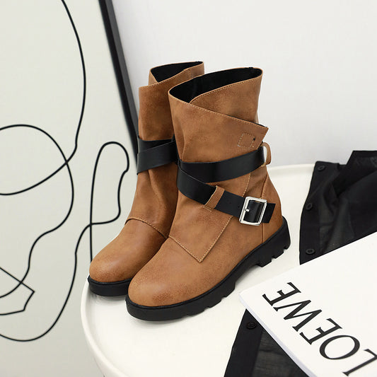 Casual Fashion Handsome Belt Buckle Rider Boots