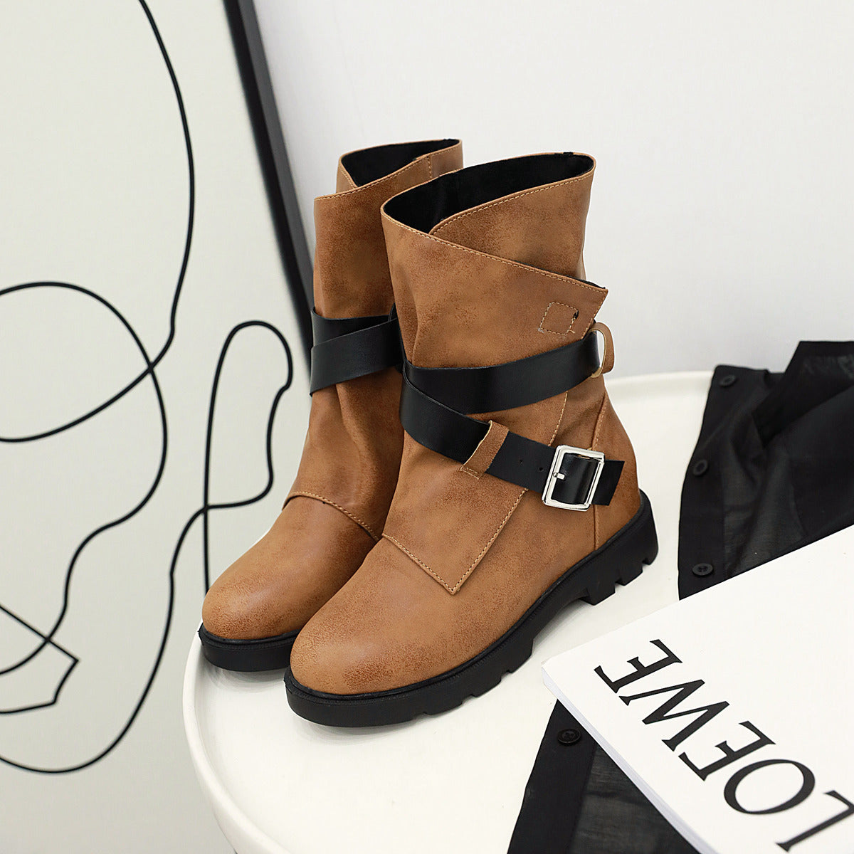 Casual Fashion Handsome Belt Buckle Rider Boots