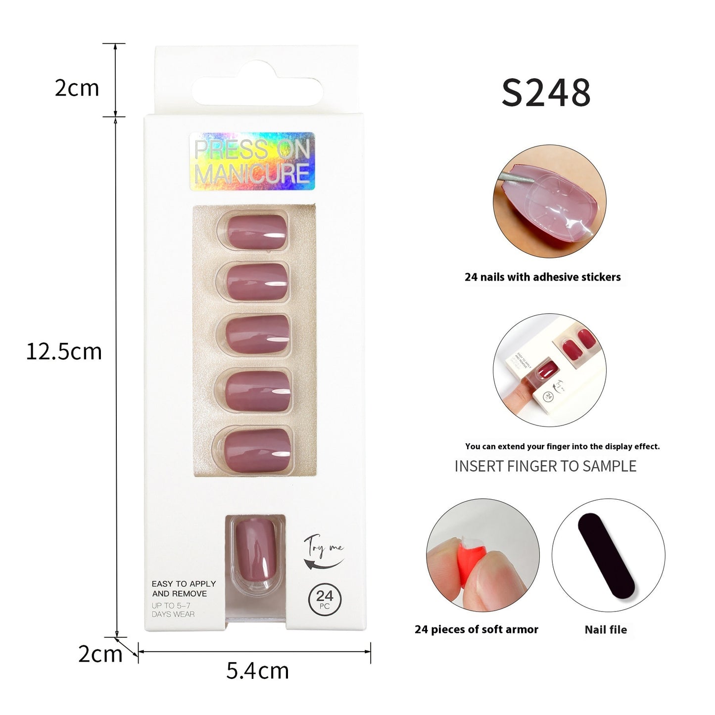 Short Square Head Solid Color Nail Stickers Finished Product 24 Pieces