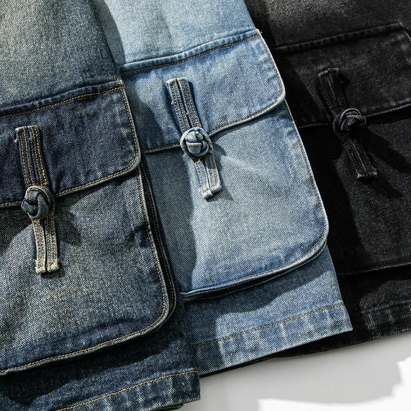 Japanese Style Vintage Denim Jacket Buckle New Chinese Style