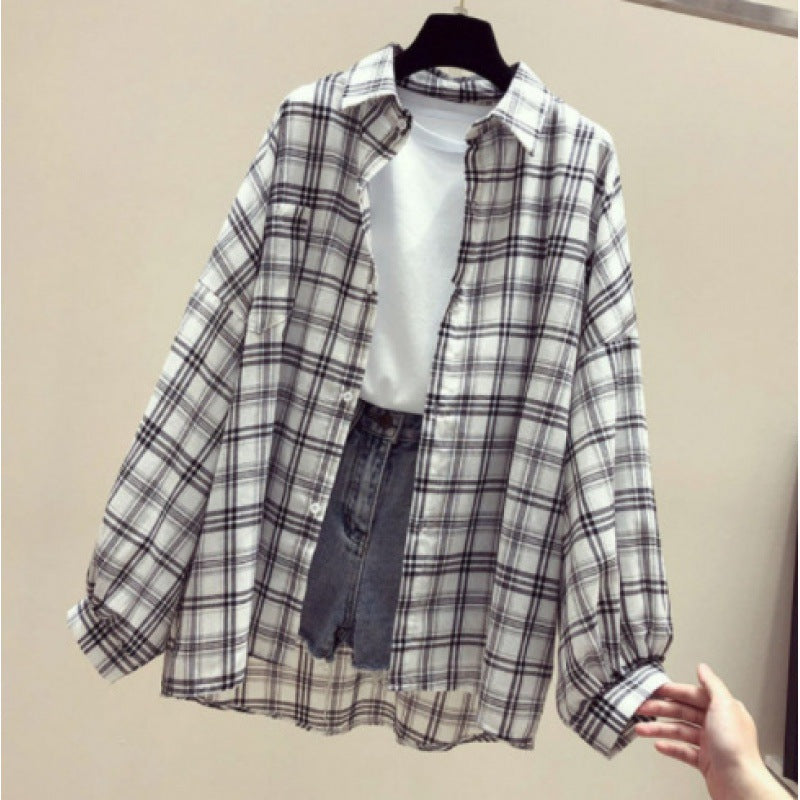 Womens Creative Casual Loose Plaid Shirt