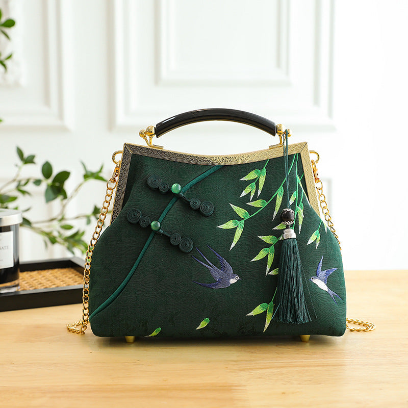 Lucky Bamboo Broderi Håndtasker til Kvinder