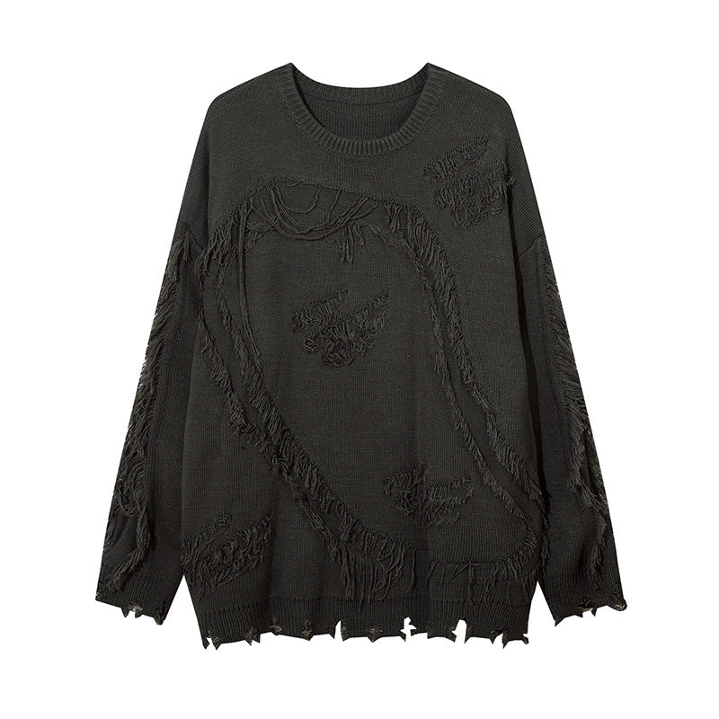 Heavy Industry Ripped Cat Beard Sweater Round Neck Sweater