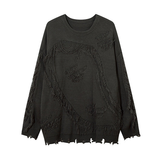 Heavy Industry Ripped Cat Beard Sweater Round Neck Sweater