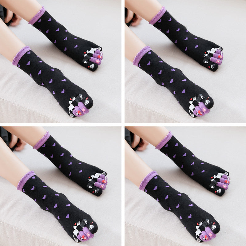 Autumn and Winter Cotton Five-finger Socks Women's Tube