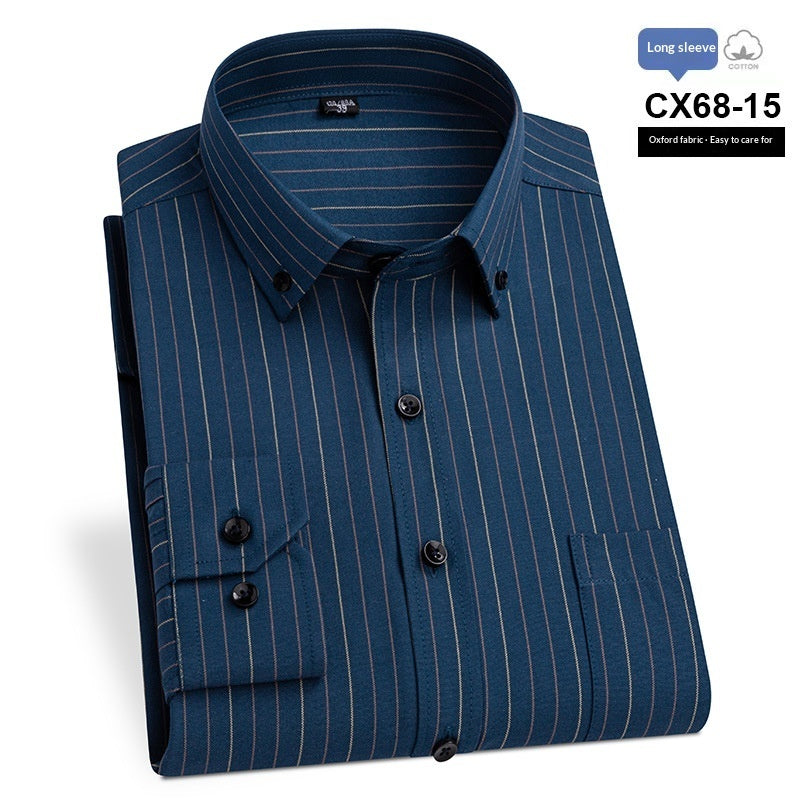 Mens Slim-fit Cotton Oxford Striped Business Shirt With Pockets