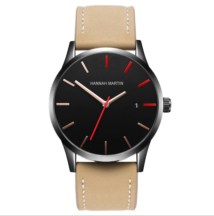 Amazon wish cross-border authorized men's watch IP plating large dial matte belt calendar new wrist watch