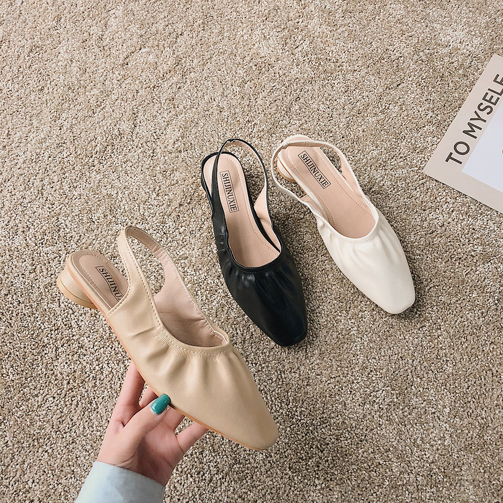 Retro round low heel shoes