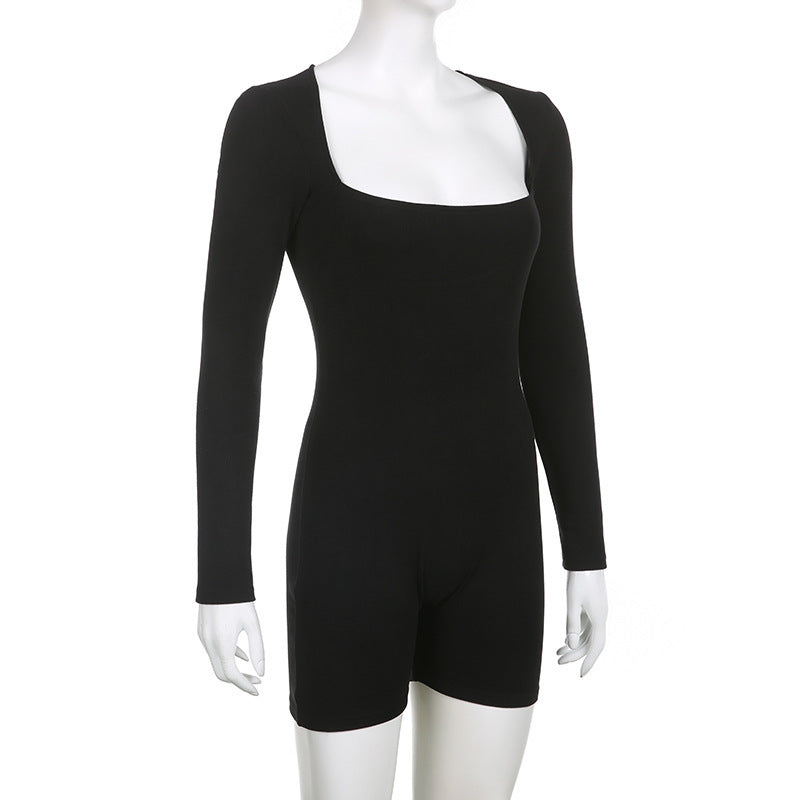 European And American Basic Base Square Neck Long Sleeves