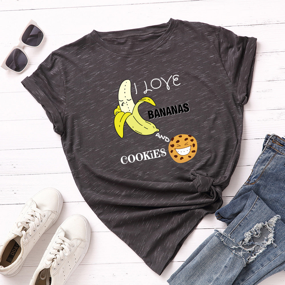 Women's Spoof Banana Letters Loose Crew Neck Short Sleeve T-Shirt