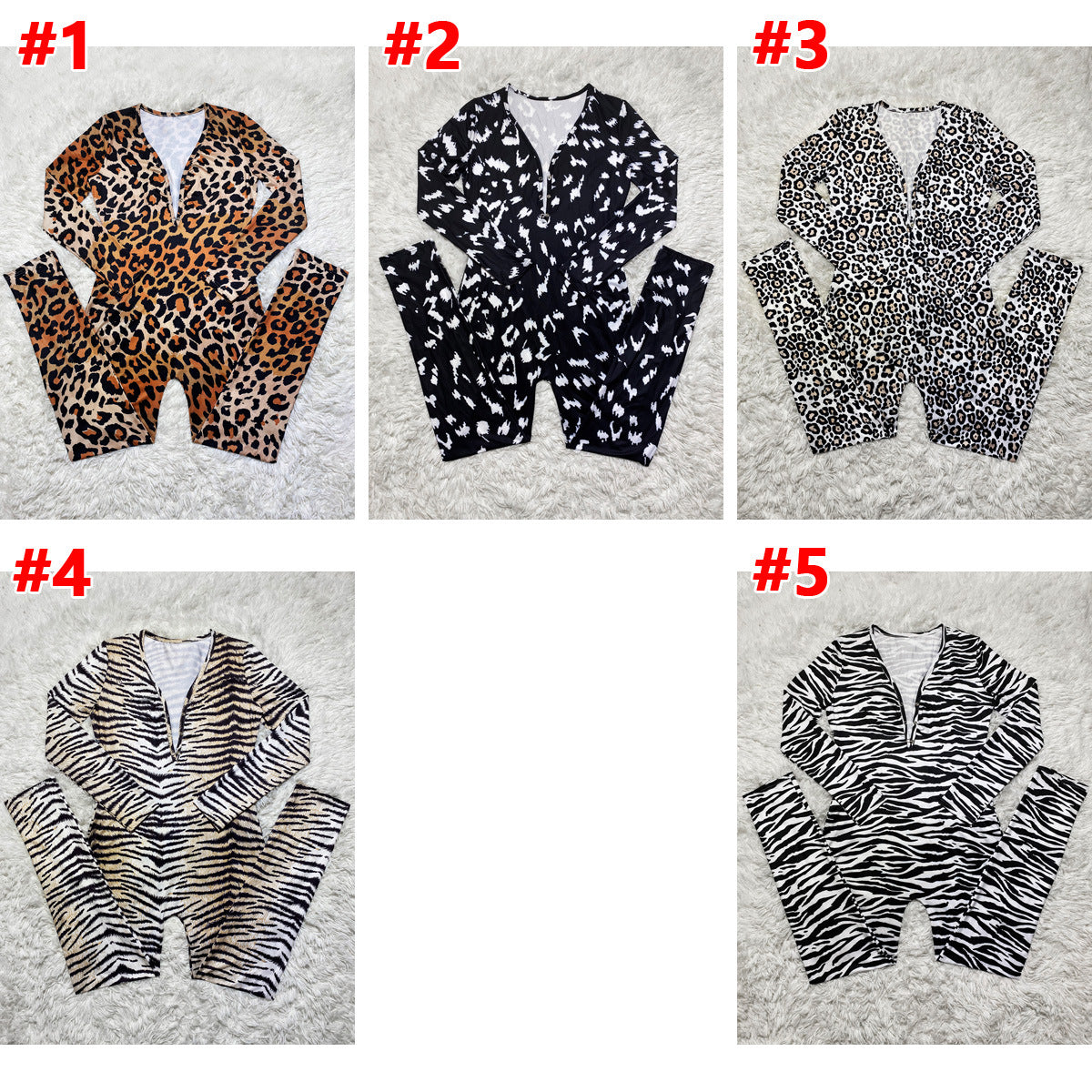 Casual Leopard Print Printed Long-sleeved Trousers Home Jumpsuit