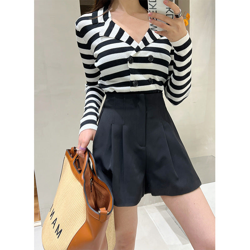 Women's Casual High Waist Suit Pleated Wide Leg Shorts