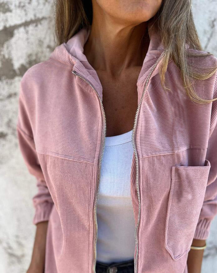 European And American Minimalist Wind Light Core Velvet Hooded Jacket For Women