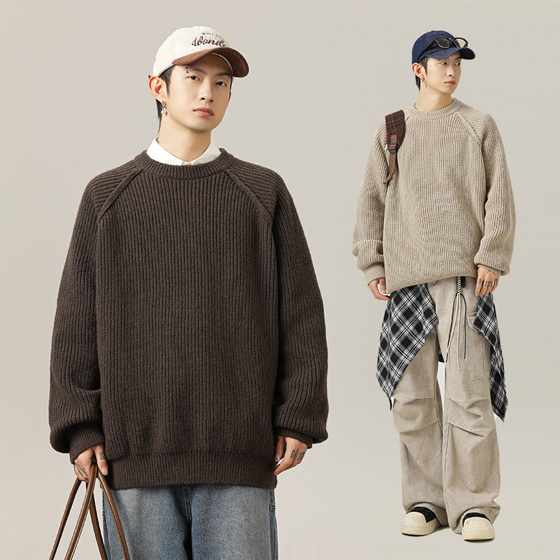 Three-dimensional Shoulder Line Design Round Neck Texture Thick Needle Sweater