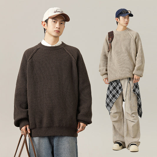 Three-dimensional Shoulder Line Design Round Neck Texture Thick Needle Sweater
