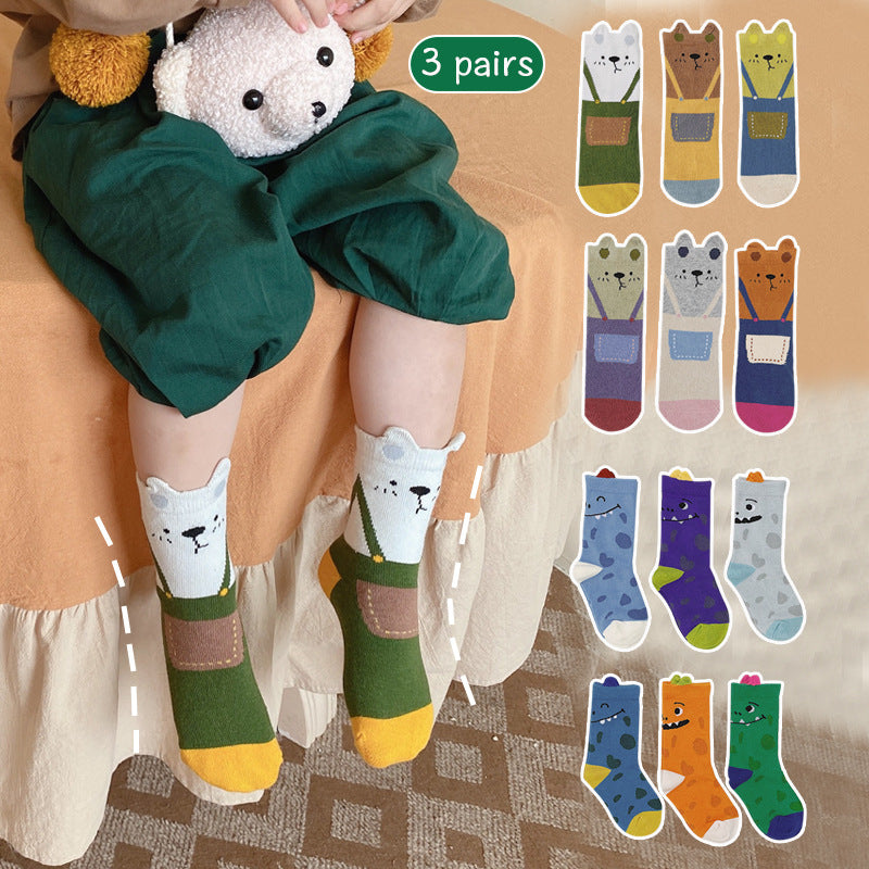 Children's Cotton Socks Cartoon Bear In The Tube Stripe