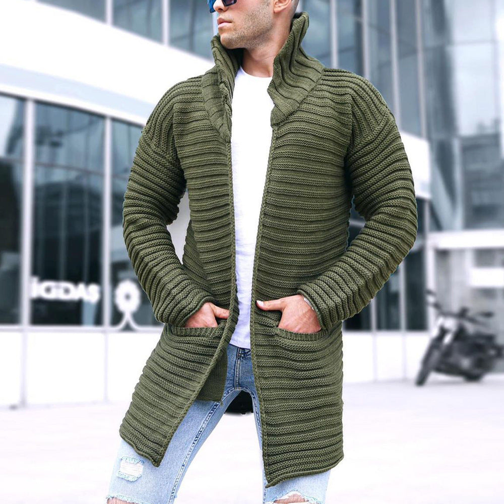 Knitted Sweater Ribbed Jacquard Solid Color Lapel Cardigan Windbreaker Sweater
